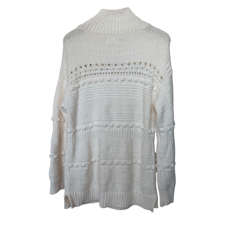 Lou & Grey Women's Ivory Mock Neck Sweater M Pom-Pom Detail Casual Alpaca Blend - Picture 5 of 9